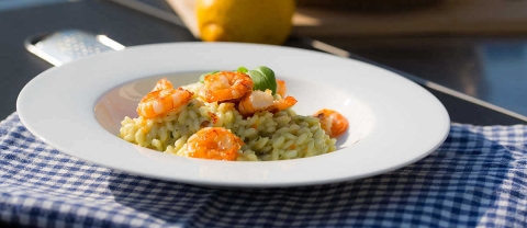 Zitronen Risotto mit gebratenen Garnelen